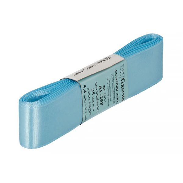 Лента атласная 1-сторонняя 25.0 мм / 5 шт по 5.4 метра, №133 голубой, Gamma AL-25P