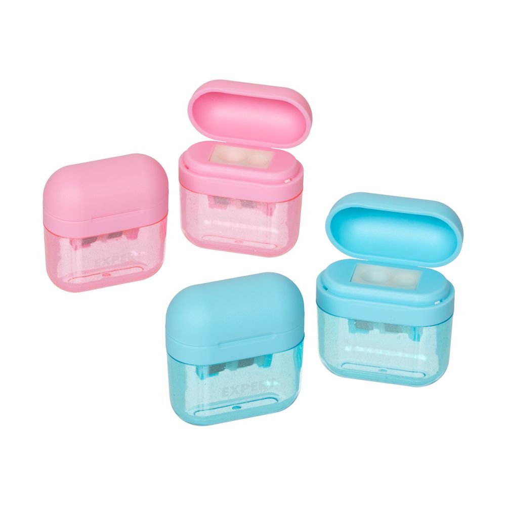 Точилка пластиковая с контейнером, 2 отверстия 12 шт, в ассортименте, Expert Complete ECSH-05