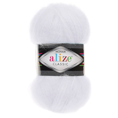 Пряжа Alize (Ализе) Mohair Classic New / уп.5 мот. по 100 г, 200м, 055 белый A