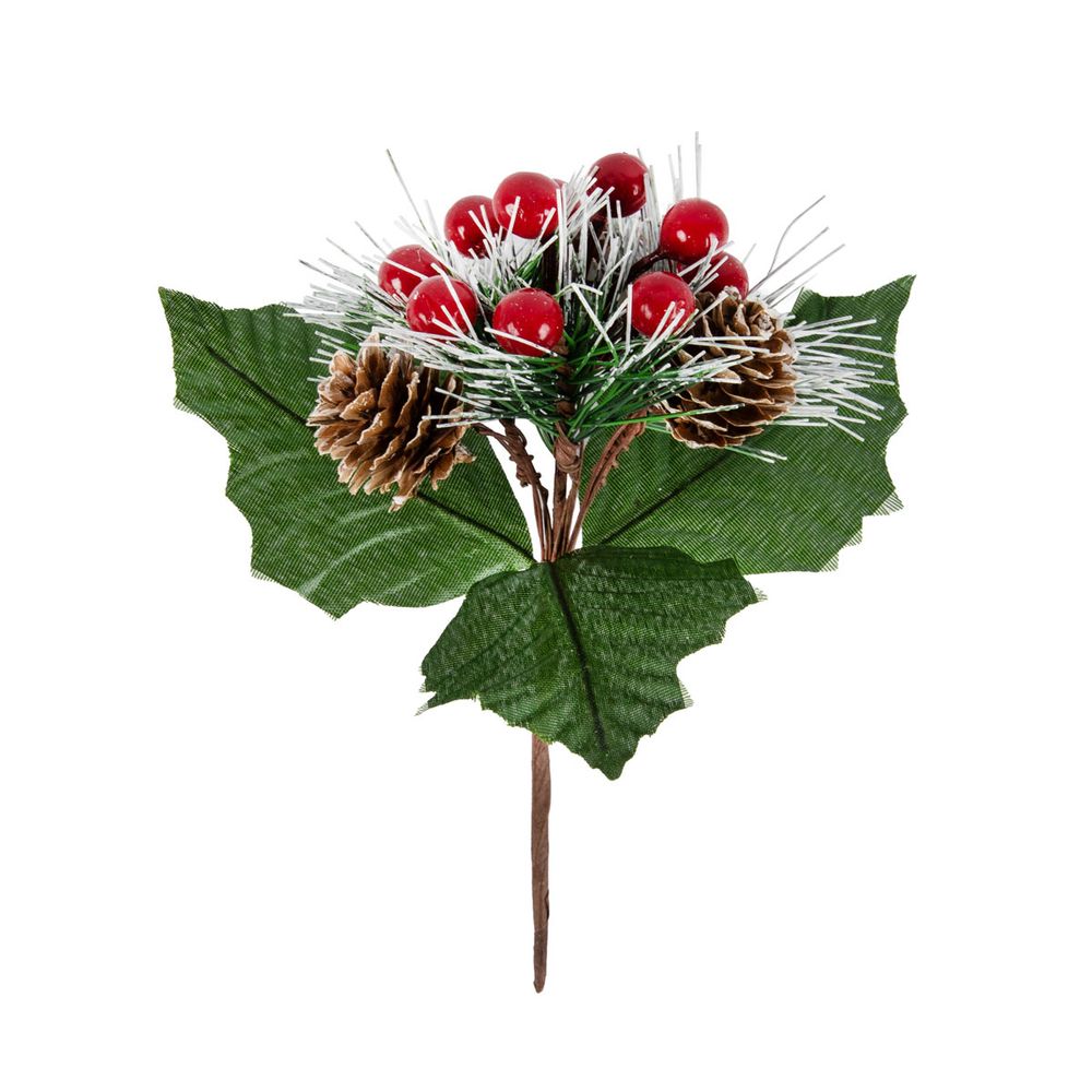 Веточка декоративная хвойная с шишками и ягодами 16 см, 3 шт, 01, Blumentag