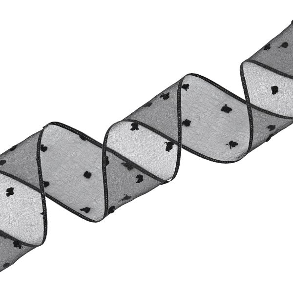 Лента декоративная 40 мм / 9.14 метра, горошек, черный, 3Al323