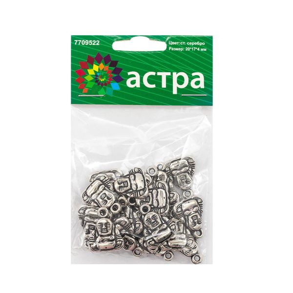 Бусины пластик под металл 20х17х4 мм, 20 шт, Astra&Craft, ст.серебро