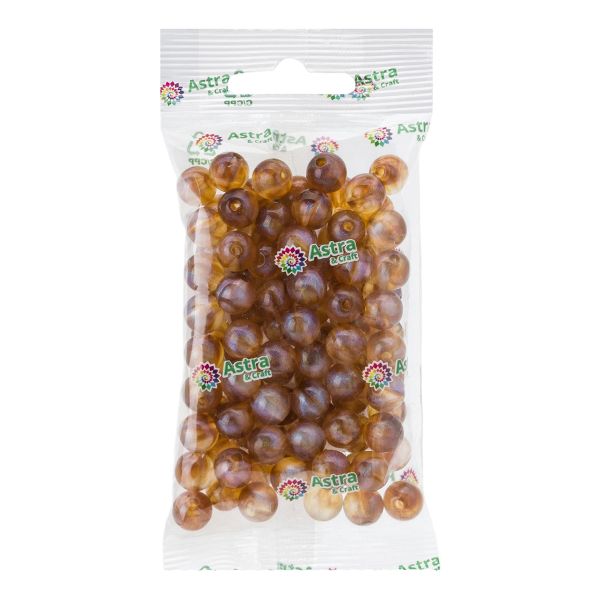 Бусины акрил ⌀10 мм, 50 г (94±10 шт), дымка с АВ шиммером, круглые,  Astra&Craft (AD037 темно янтарный), 2010