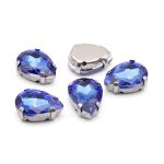 Хрустальные стразы в цапах формы капля, сапфир 10х14 мм, 5 шт., АЦ010НН1014