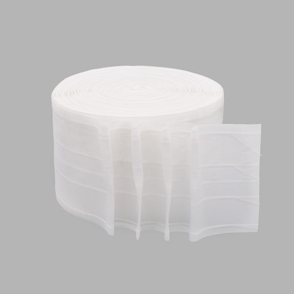 Лента (тесьма) шторная: сборка параллельная (1:2) 128 мм / 50 метров, (3 ряда петель, 5 шнура), белый, 13120-S