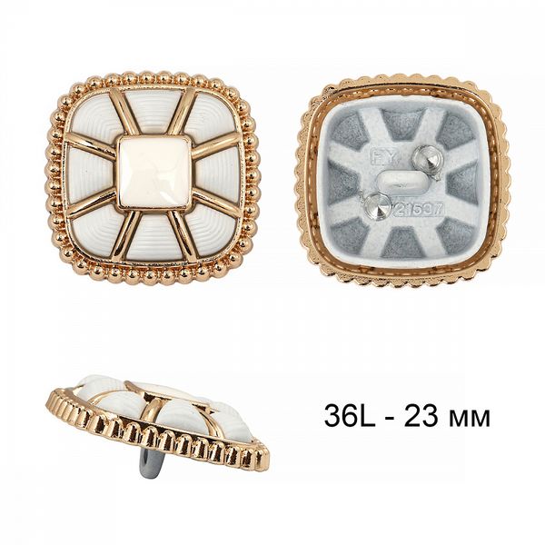 Пуговицы металлические на ножке 36L-23 мм, С-MP07 цв.золото/белый, 10 шт