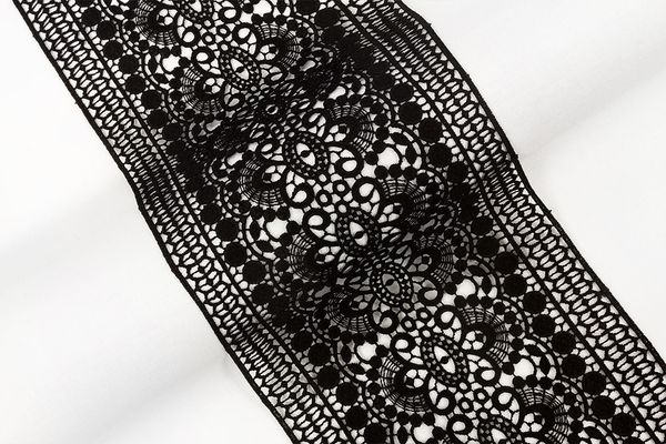 Кружево гипюр (плетёное) широкое 200 мм / 10 м, черный, Gamma GGM-20002