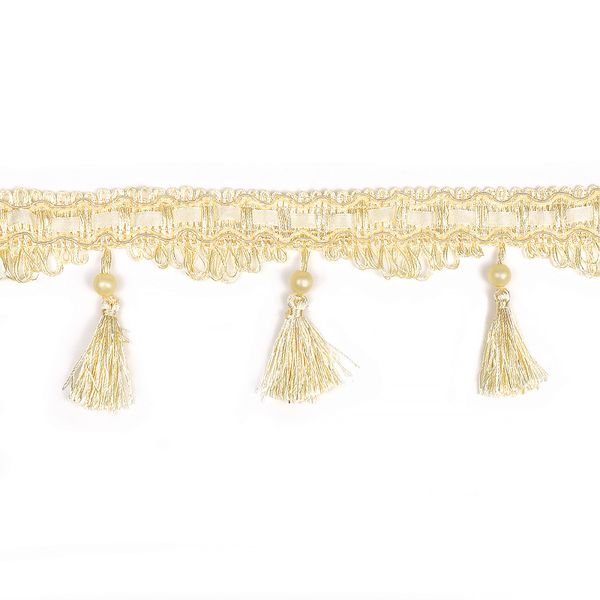 Бахрома отделочная широкая 110.0 мм / 10 метров, с кисточкой, цв.молочный