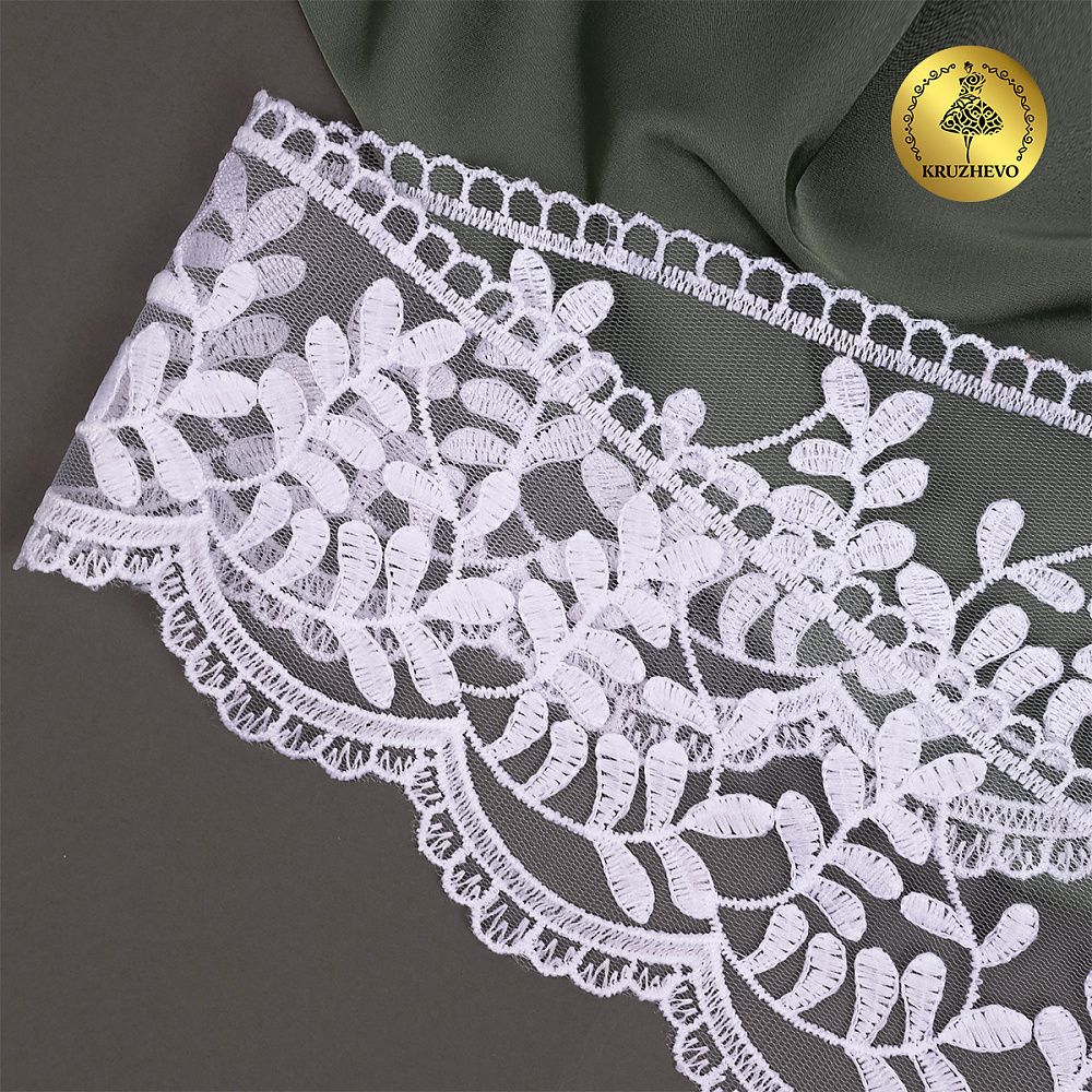 Кружево на сетке 85 мм, цв.01 белый, уп.13.7м, Kruzhevo