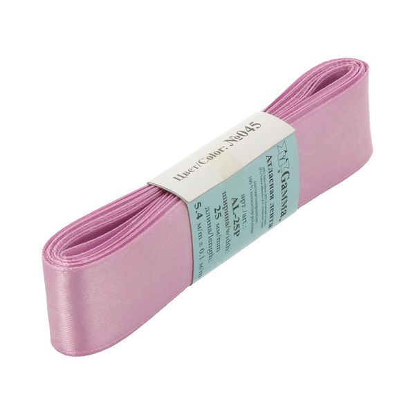 Лента атласная 1-сторонняя 25.0 мм / 5 шт по 5.4 метра, №045 св-лиловый, Gamma AL-25P