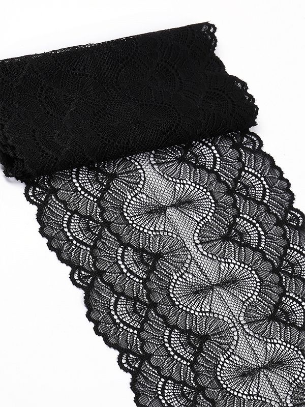 Кружево бельевое эластичное 195 мм / 2.7 м, 8034, цв.02 черный, Kruzhevo
