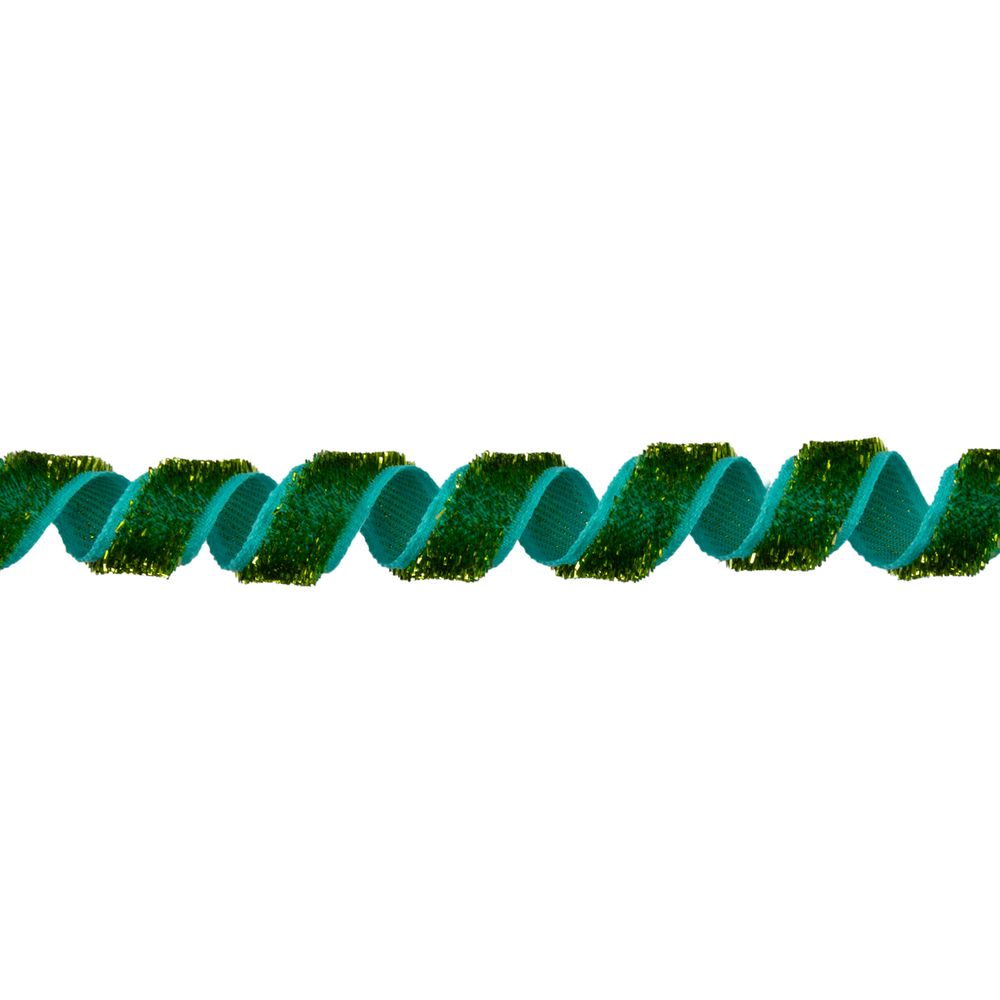 Лента бархатная (тесьма) 10.0±2 мм / 10±0.5 метров, с метанитом, рис 9252 салатовый/морская волна, Blitz С3722Г17
