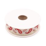 Лента (тесьма) жаккардовая 22.0 мм / 10±0.5 метров, Пейсли, 22807 белый/красный/золото