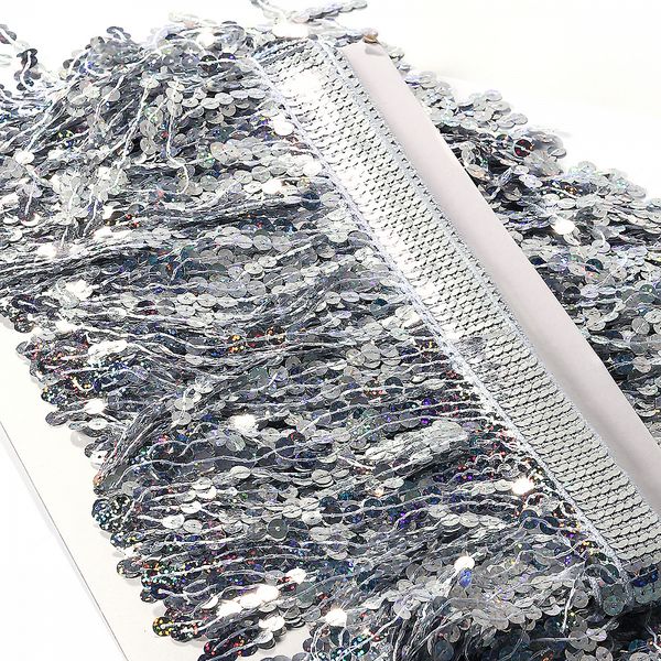 Бахрома отделочная 15.0 мм / 4.5 метра, с пайетками, TBY.11503, цв.серебро