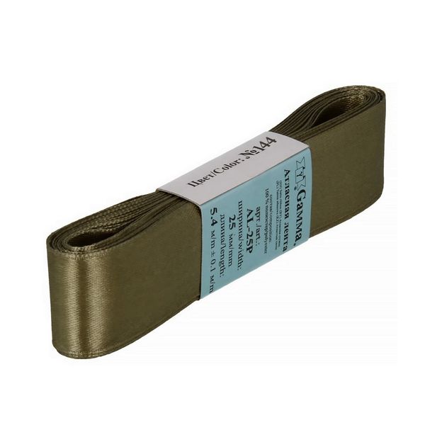 Лента атласная 1-сторонняя 25.0 мм / 5 шт по 5.4 метра, №144 т.хаки, Gamma AL-25P
