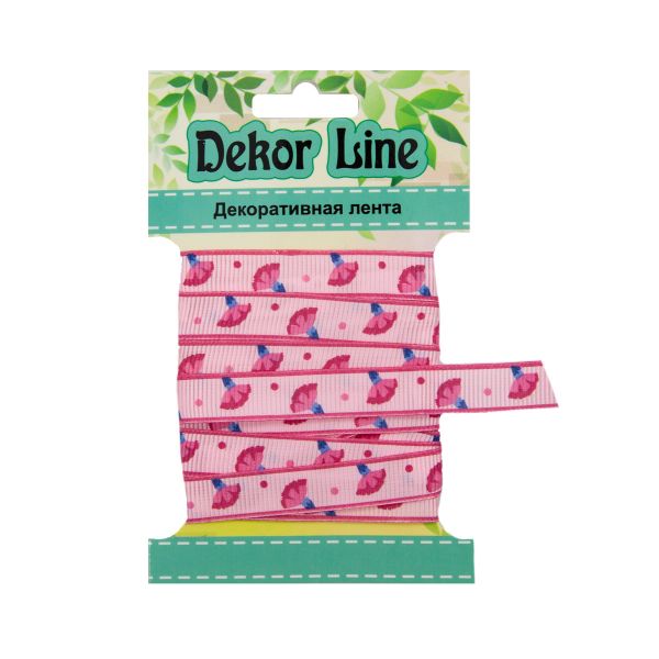 Лента репсовая (в рубчик) Гвоздики, 10 мм, 3м, розовый