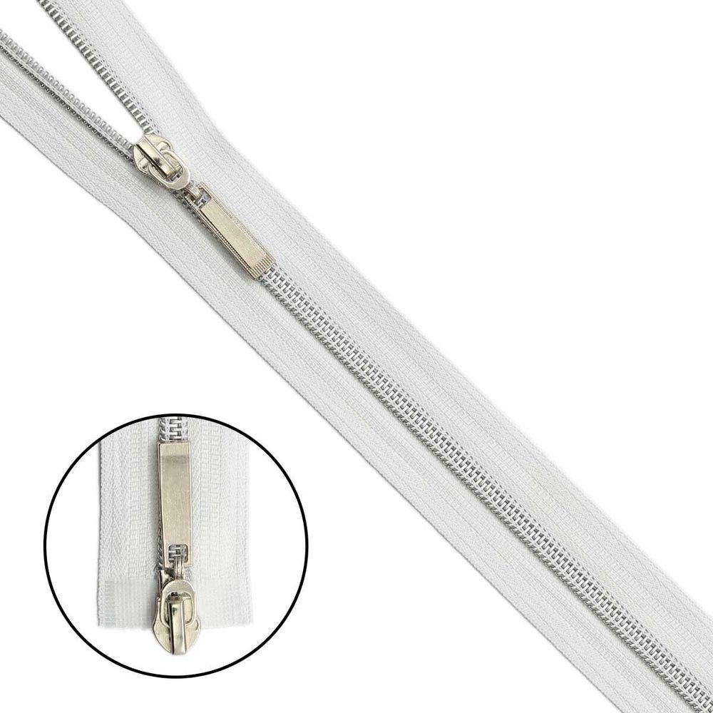 Молния спираль (витая) Т7 (7 мм) 2 зам., разъем., 100 см, никель / белый, 10 шт