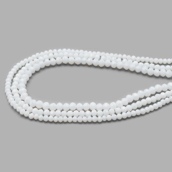 Бусины стекло ⌀2 мм, 3 мм, 4 мм, граненые, рондели, 3 нити по 38±1 см, микс, Astra&Craft, 49 белый