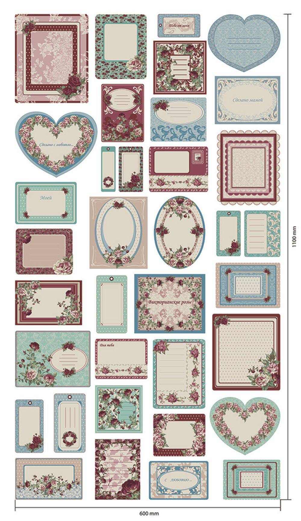 Ткань для пэчворка Peppy Викторианские розы, рулон 112 см / 5 метров, ВР-80 Панель, Peppy