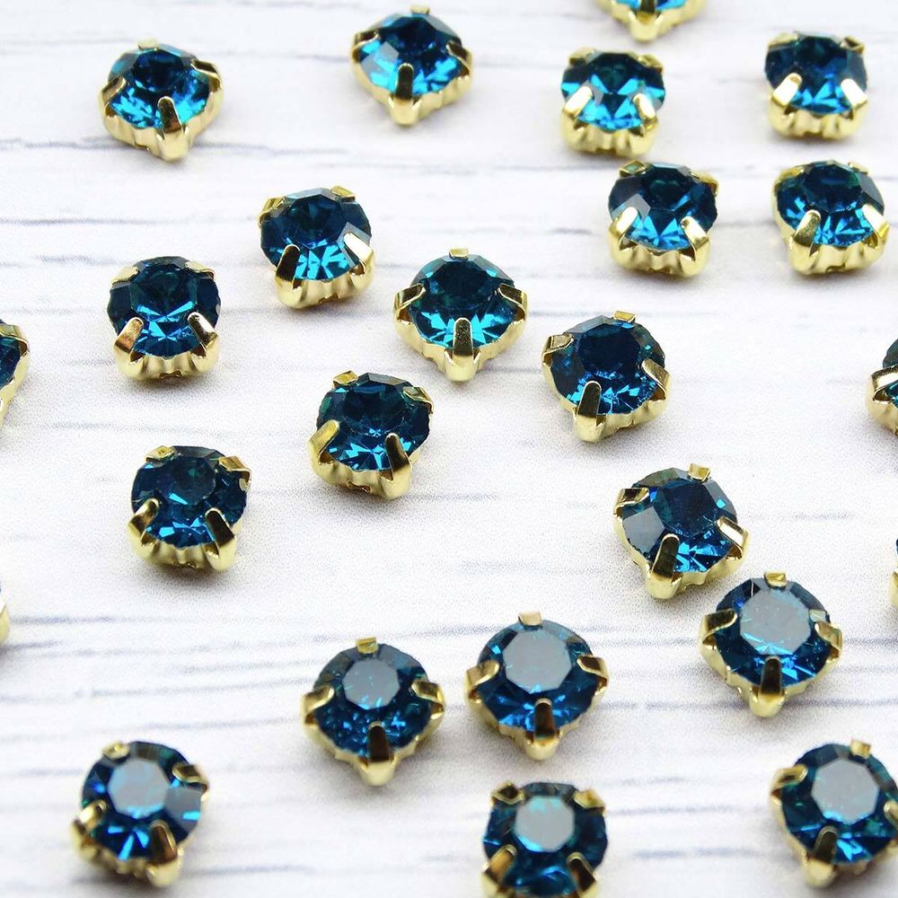 Хрустальные стразы в цапах круглые (золото) лазурный 6х6 мм, 20 шт/упак. Astra&Craft, ЗЦ005НН66