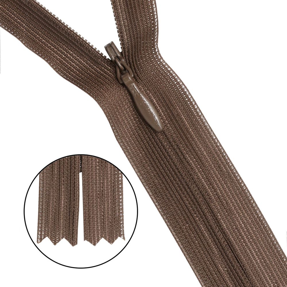 Молния потайная (скрытая) Т3 (3 мм) 1 зам., н/раз., 20 см, коричневый, 31209 / 20, 10 шт