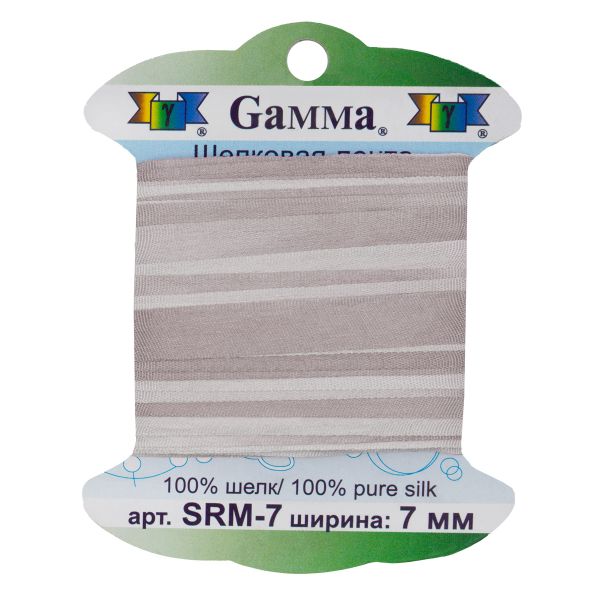 Лента (тесьма) шелковая 7.0 мм / 9.1±0.5 метров, M027 бежевый/св.св.бежевый, Gamma SRM-7