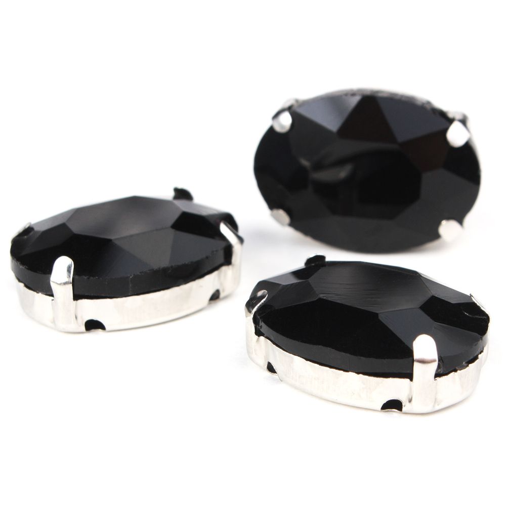 Хрустальные стразы в цапах овальной формы, черный 13х18 мм, 3 шт, ОЦ012НН1318