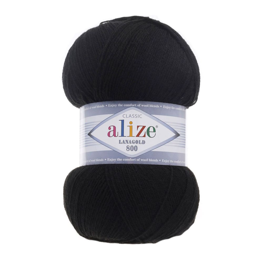 Пряжа Alize (Ализе) Lana Gold 800 / уп.5 мот. по 100 г, 800м, 060 черный A