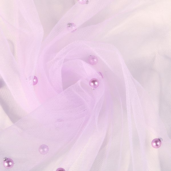 Фатин с бусинами 150 см / 15 метров, С223-28, цв.сиреневый