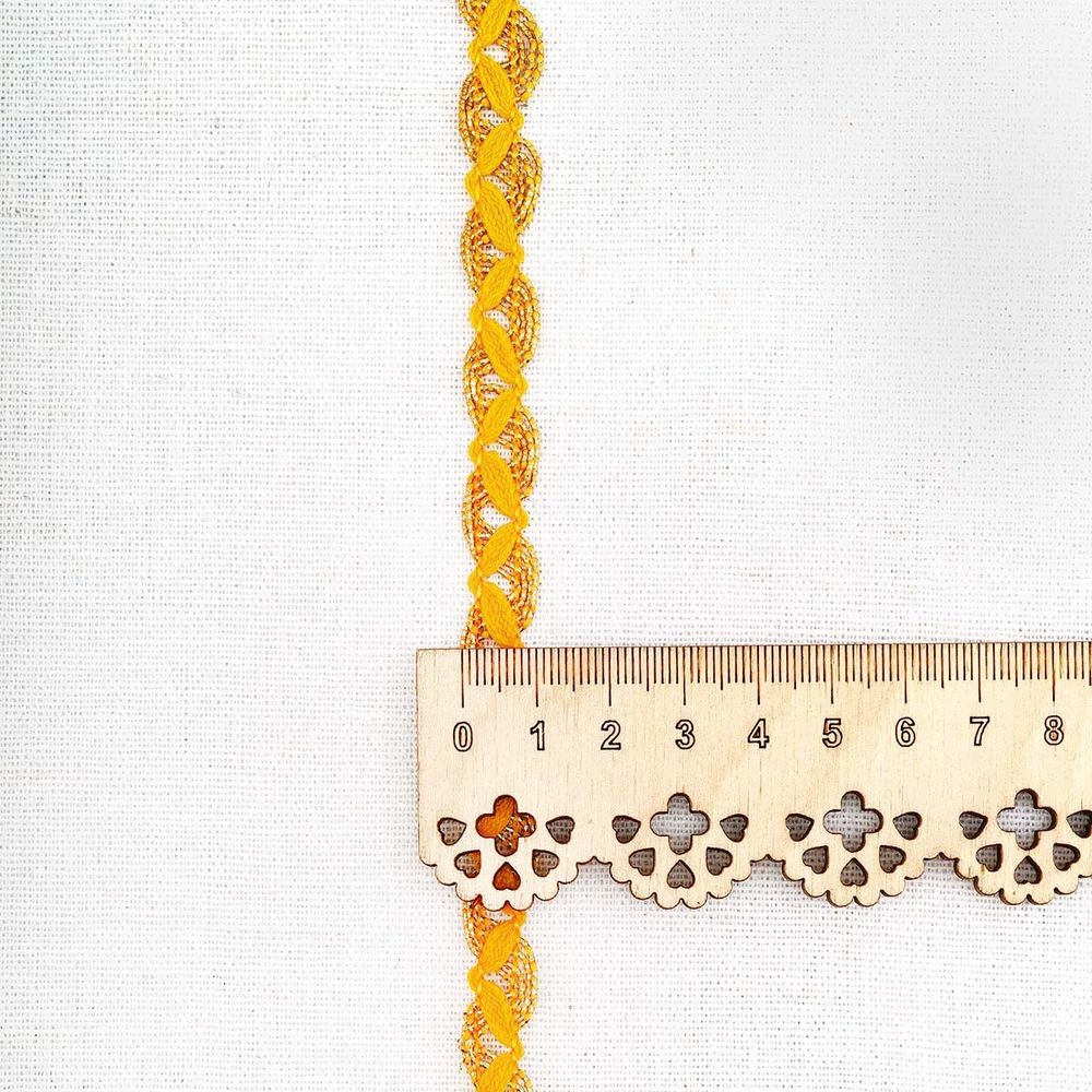 Тесьма отделочная 15 мм / 10 метров, вязаная, желтый/золото, С884Г7