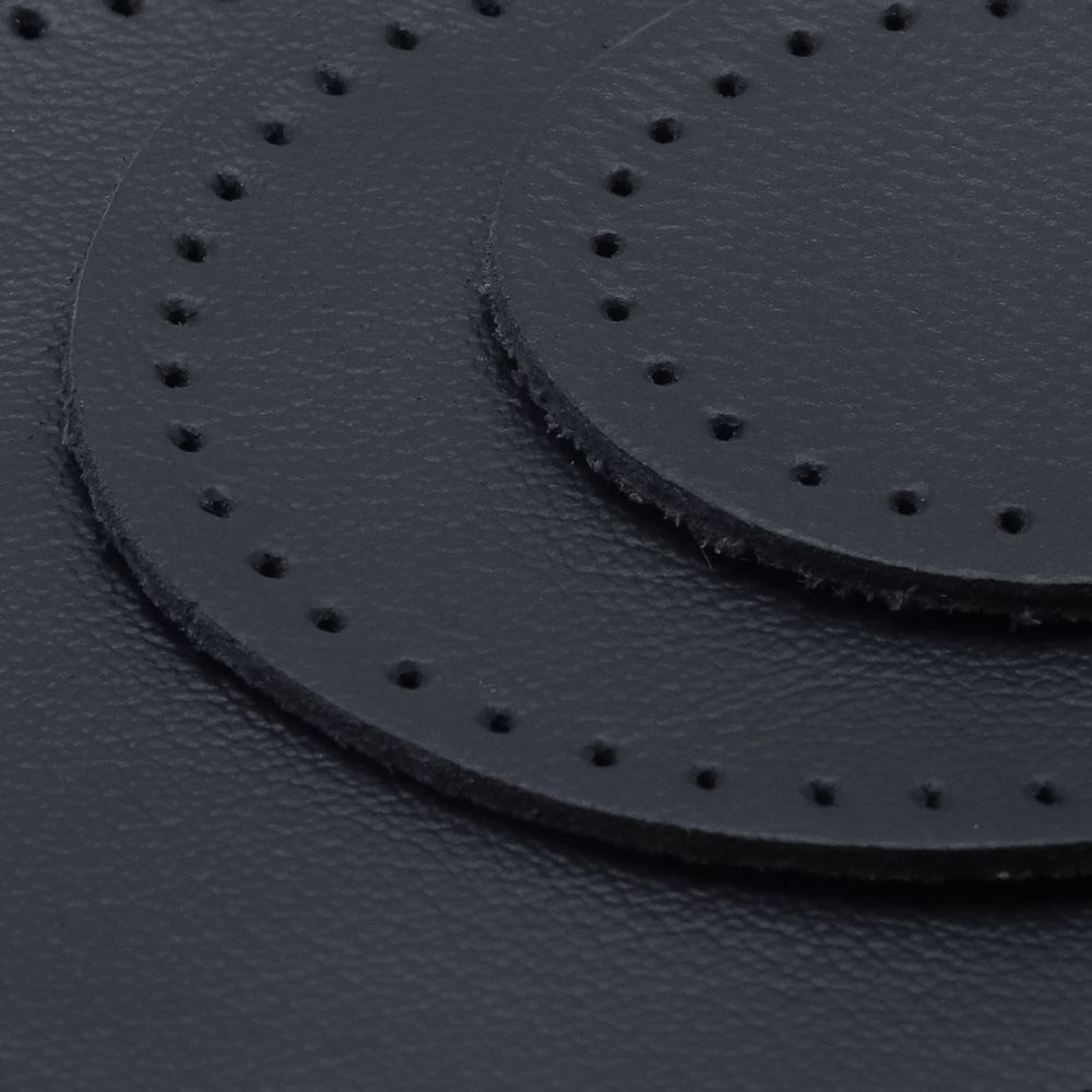 Набор заплаток пришивных из кожи, круг ⌀4см, 6см и 8см, с перфорацией, 3 шт, 100% кожа (05 темно-синий), 9401