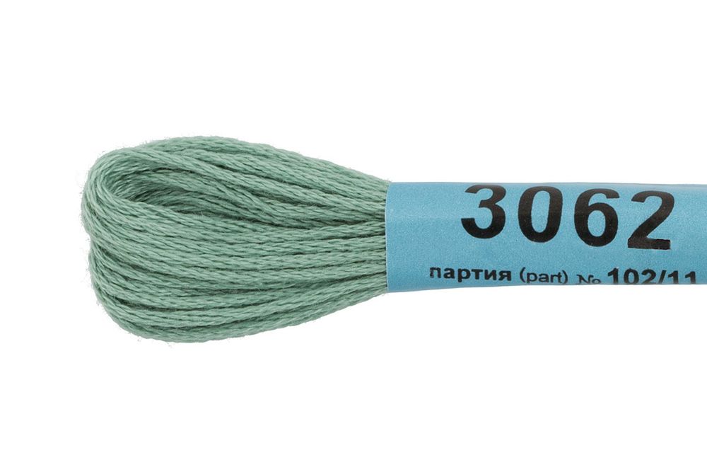 Мулине Gamma 100% хлопок, цв.3062 зеленый, 24 мотка по 8 метров