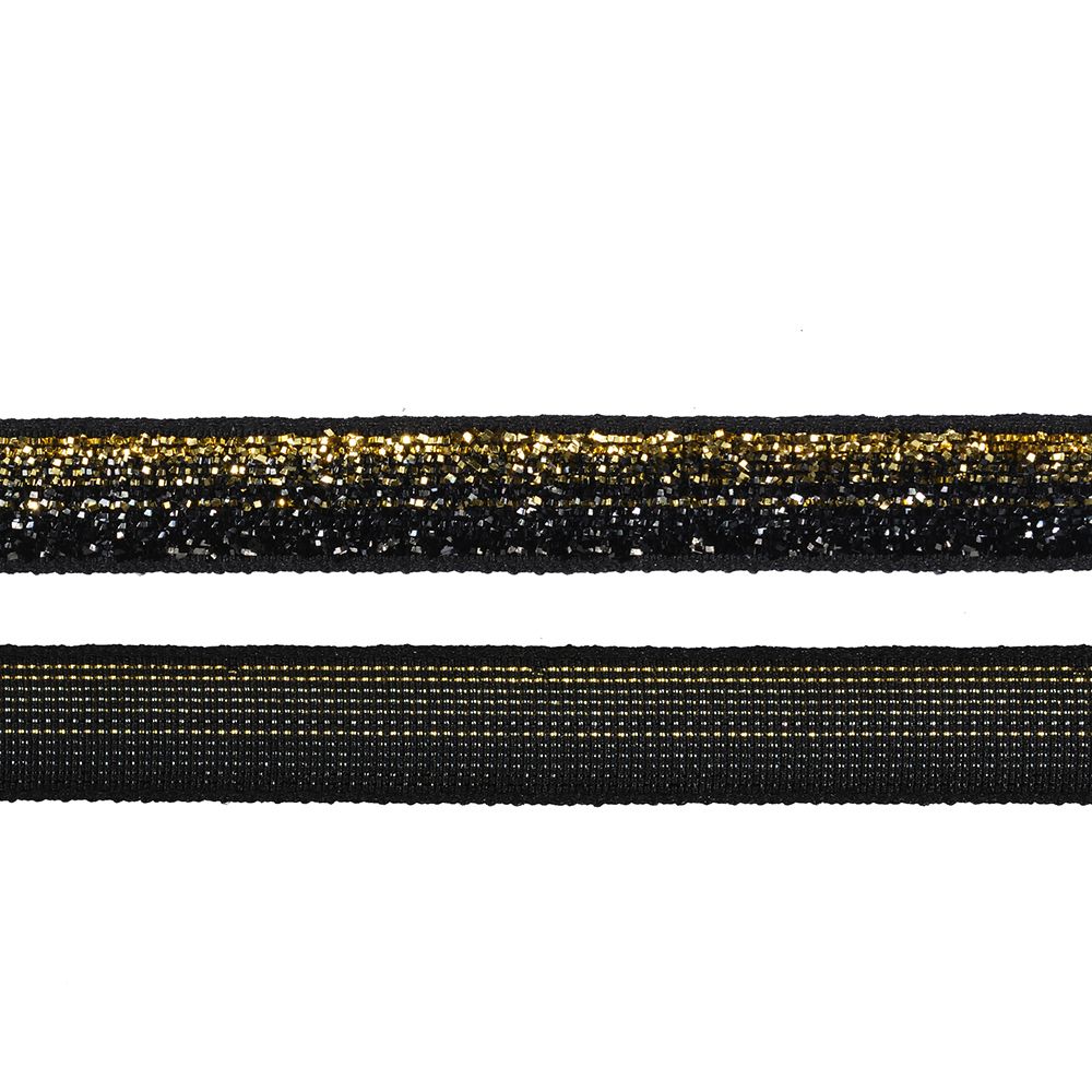 Лента бархатная 10 мм, нейлон, черный-золото, уп. 30 м, M10007