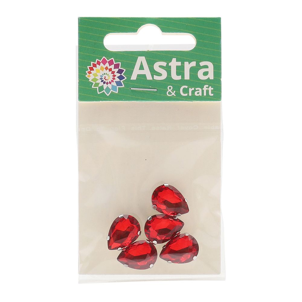 Хрустальные стразы в цапах формы капля, красный 10х14 мм, 5 шт., АЦ007НН1014