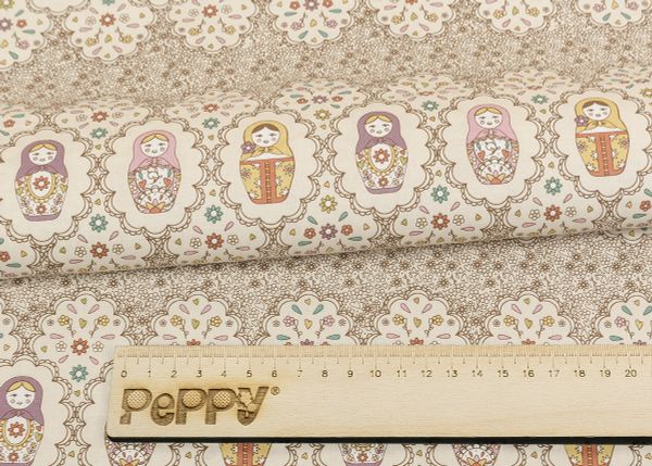 Ткань для пэчворка Peppy Крошки-матрешки, рулон 112 см / 5 метров, КМ-04 кремовый, Peppy