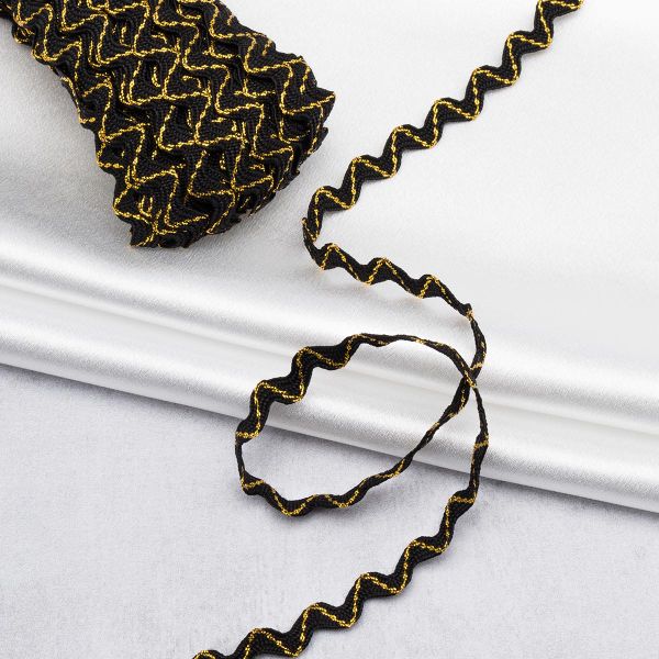 Тесьма вьюнчик 9 мм / 20 метров, с метанитью, рис 9901, черный с золотом, С3891Г17