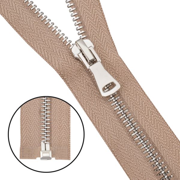 Молния металл Т5 (5 мм) 1 зам., разъем., 60 см, никель, 128 бежево-серый, 6535-0208, 5 шт