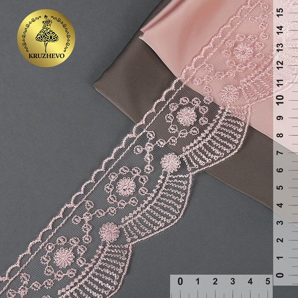 Кружево на сетке 55 мм / 13.71 метра (жесткая сетка), Exclusive TBY J2052W-2, цв.R1815 розовый, Kruzhevo