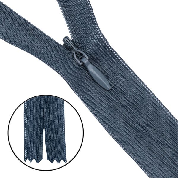 Молния потайная (скрытая) Т3 (3 мм) 1 зам., н/раз., 50 см, нейлон, F321 т.серый, 10 шт