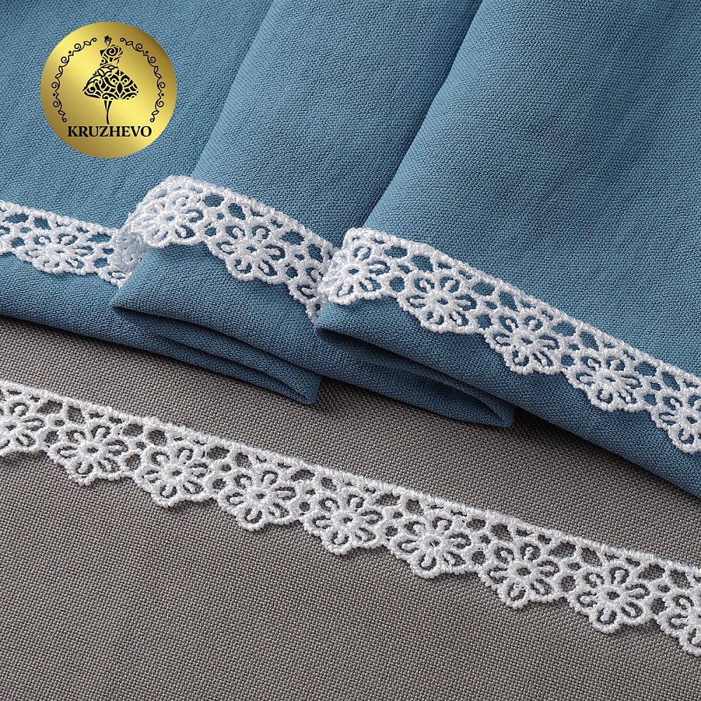 Кружево гипюр (плетёное) 15 мм / 13.71 метров, TBY.8GB0732, цв.01 белый