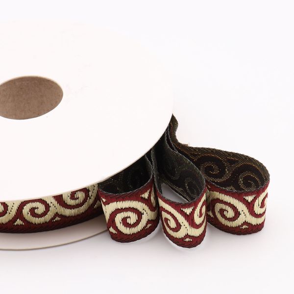 Тесьма декоративная металлизированная Спираль 16мм, 10 метров, 16061 бордо/золото