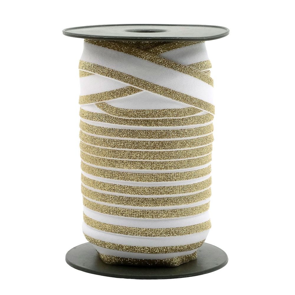 Резинка декоративная металлик 24.0 мм / 25 метров, белый/золото, S090299