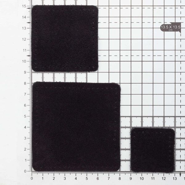 Набор заплаток пришивных из замши, квадрат 4см, 6см и 8см, с перфорацией, 3 шт, 100% кожа (20 черный), 59402
