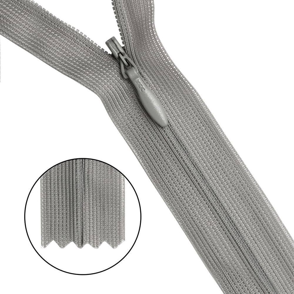 Молния потайная (скрытая) Т3 (3 мм) 1 зам., н/раз., 20 см, св.серый, 31205 / 20, 10 шт
