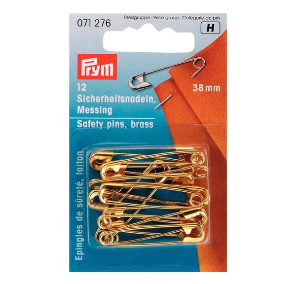 Булавки английские 38 мм, латунь, 12 шт, под золото, Prym 071276