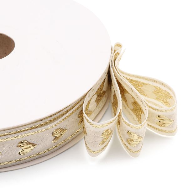 Тесьма декоративная металлизированная Сердечки 15 мм / 25 метров, 15005 белый/золото