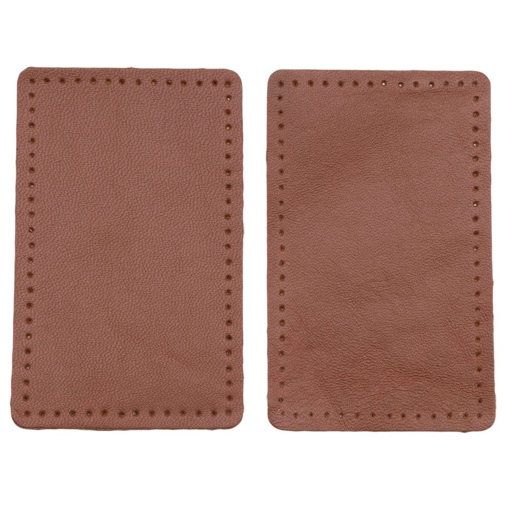 Заплатки пришивные из кожи, прямоугольник 6х9,6см с перфорацией, 2 шт, 100% кожа, 02 светло-коричневый, 9113