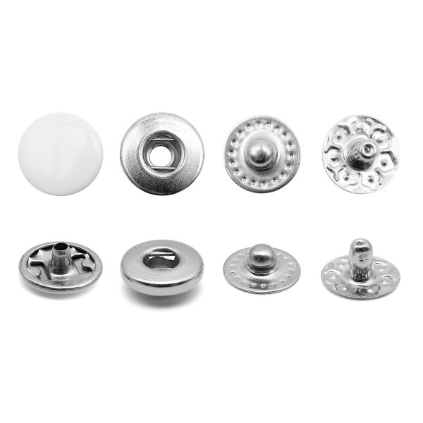 Кнопка Альфа (S-образная) ⌀10.0 мм, ≈1440 шт, МЕТАЛЛ, эмаль, 101 белый матовый + отв.части никель, ВТ-2, NEW STAR