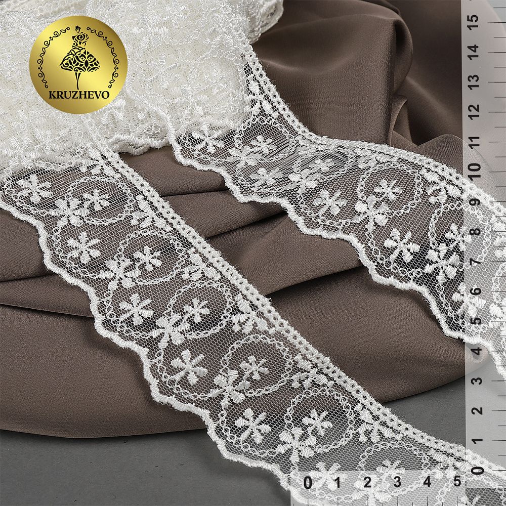 Кружево на сетке 40 мм, диз. 857, цв.02 молочный, уп. 9 м, Kruzhevo