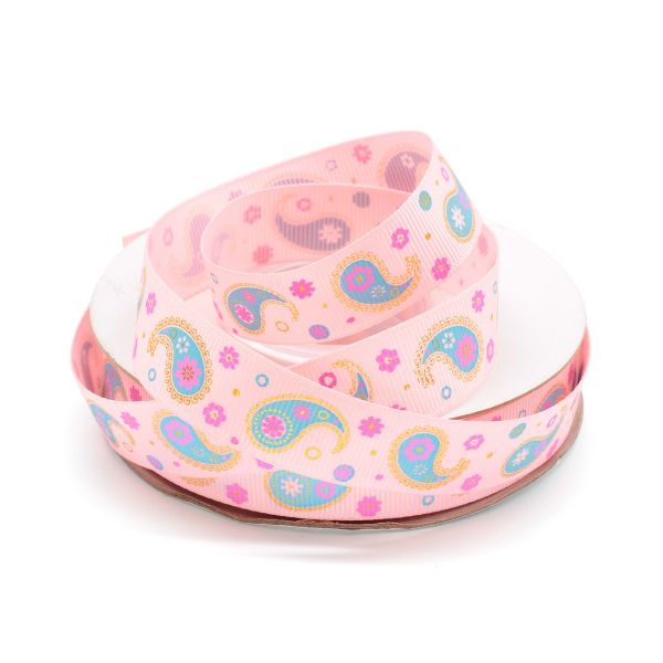 Лента репсовая (в рубчик) PREMIUM Огуречный принт 20 мм, 22,5м (117 розовый)